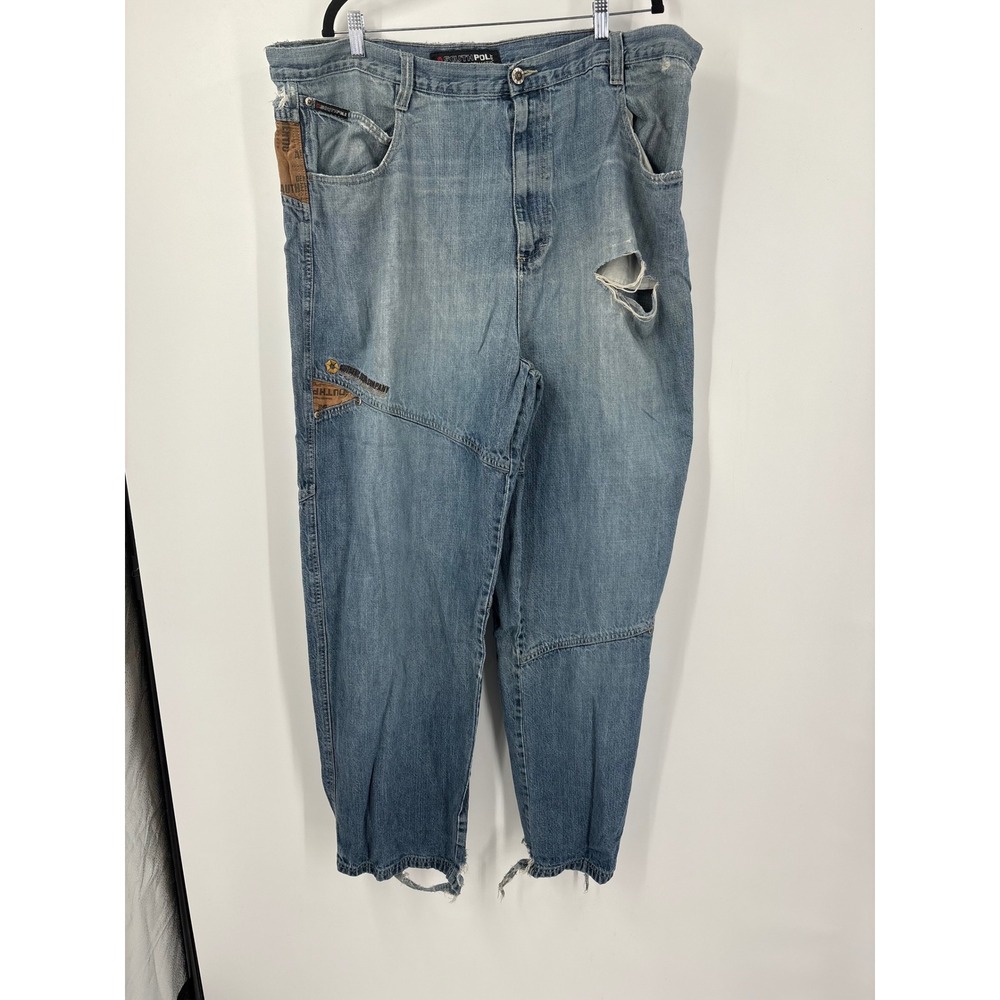 Southpole Mens Baggy Distressed Jeans Size 42 Blue Light Wash Y2K Skater Street